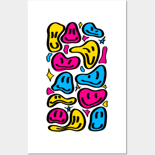 dripping smiley faces – pan flag colors Posters and Art